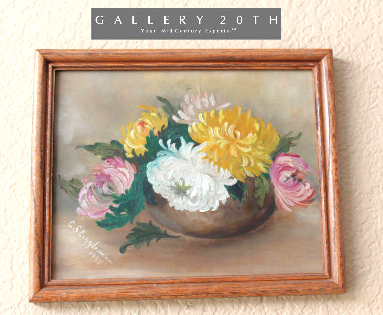 WOW! 1927 ORIG FLOWERS OIL PAINTING! CHRYSANTHEMUMS STILL LIFE VTG ART DECO MCM