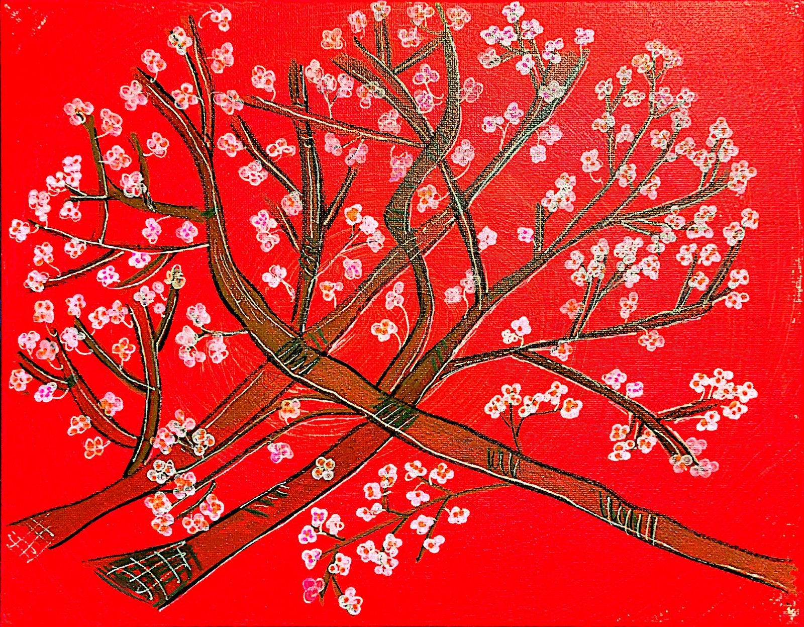 Cherry Blossom Tree Painting 11×14 Original Acrylic Van Gogh Inspired Wall Decor