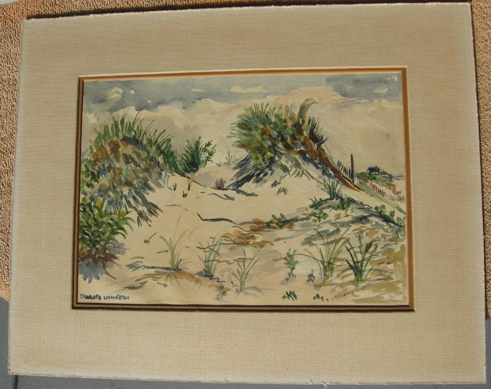 Charlotte Livingston Shoreline Watercolor Painting-Morristown NJ-matted/masonite