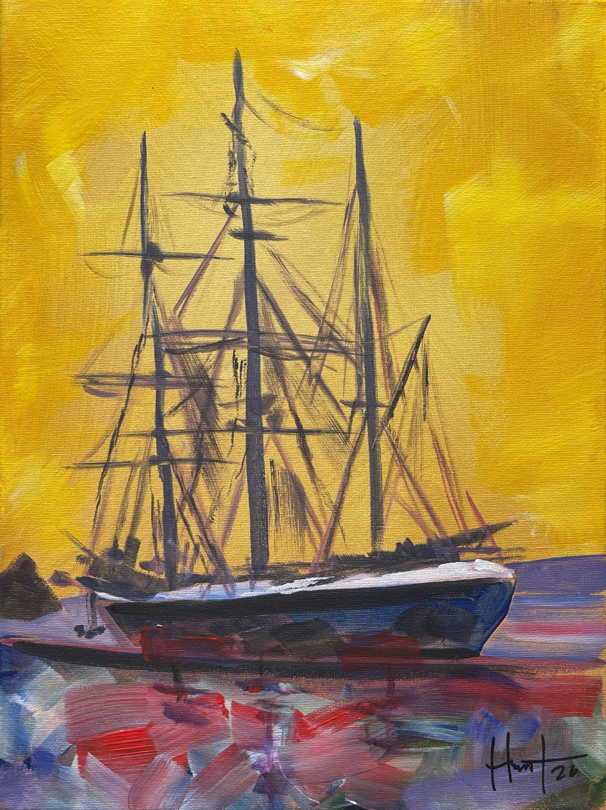 Hunt Original Art: 12×16 Acrylic on Canvas Classic Vintage Sailboat Art