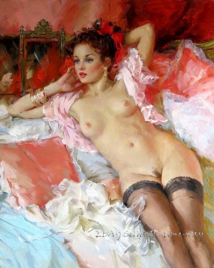 Girl on the bed Nudes Oil painting Wall Art Giclee Printed on canvas P1360