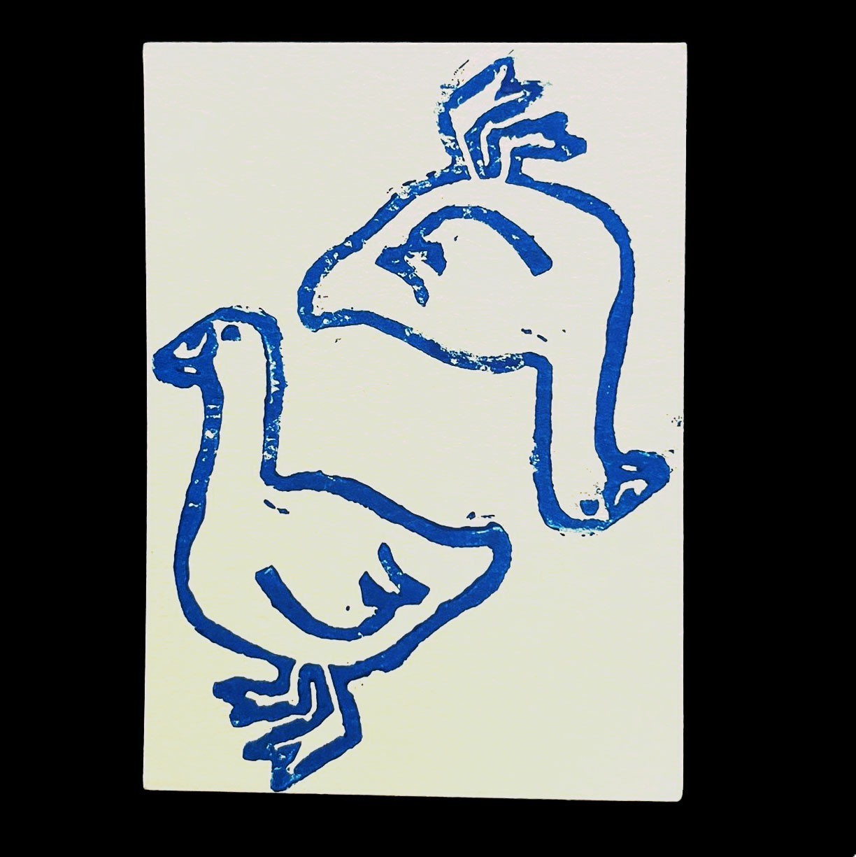 ACEO Original Goose Duck Bird Linocut Painting 3.5 x 2.5 in.