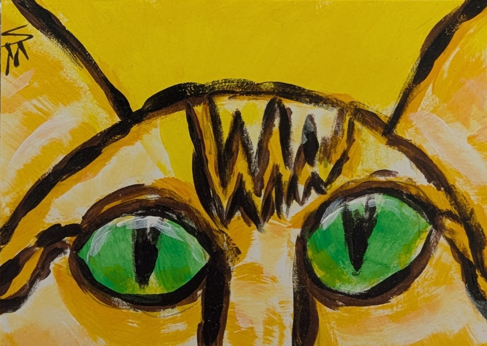 ACEO Cat Painting Abstract Original Orange Tabby Modern Art Card Samantha McLean