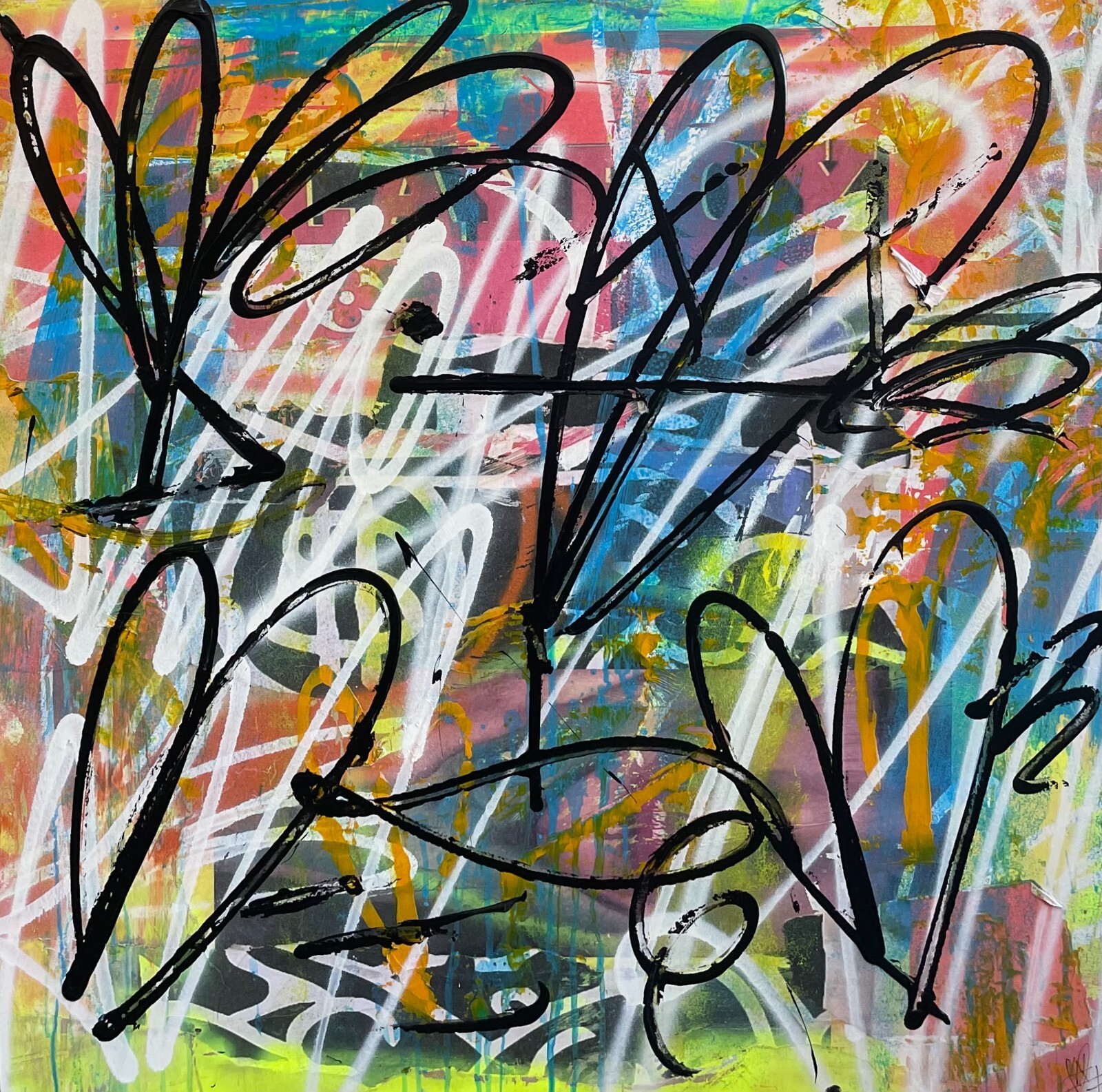 Tiago Magro Abstract Hearts Signed Original Acrylic on Wood Graffiti Street Art