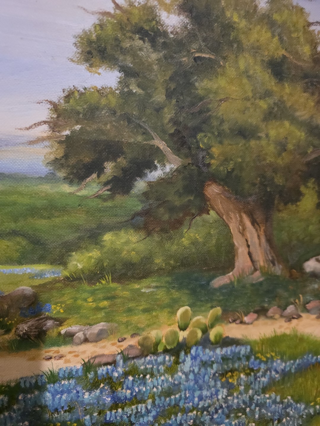 Texas Bluebonnet Hill Country Scape, D. Vornsand ’89 Oil Painting Weimar TX