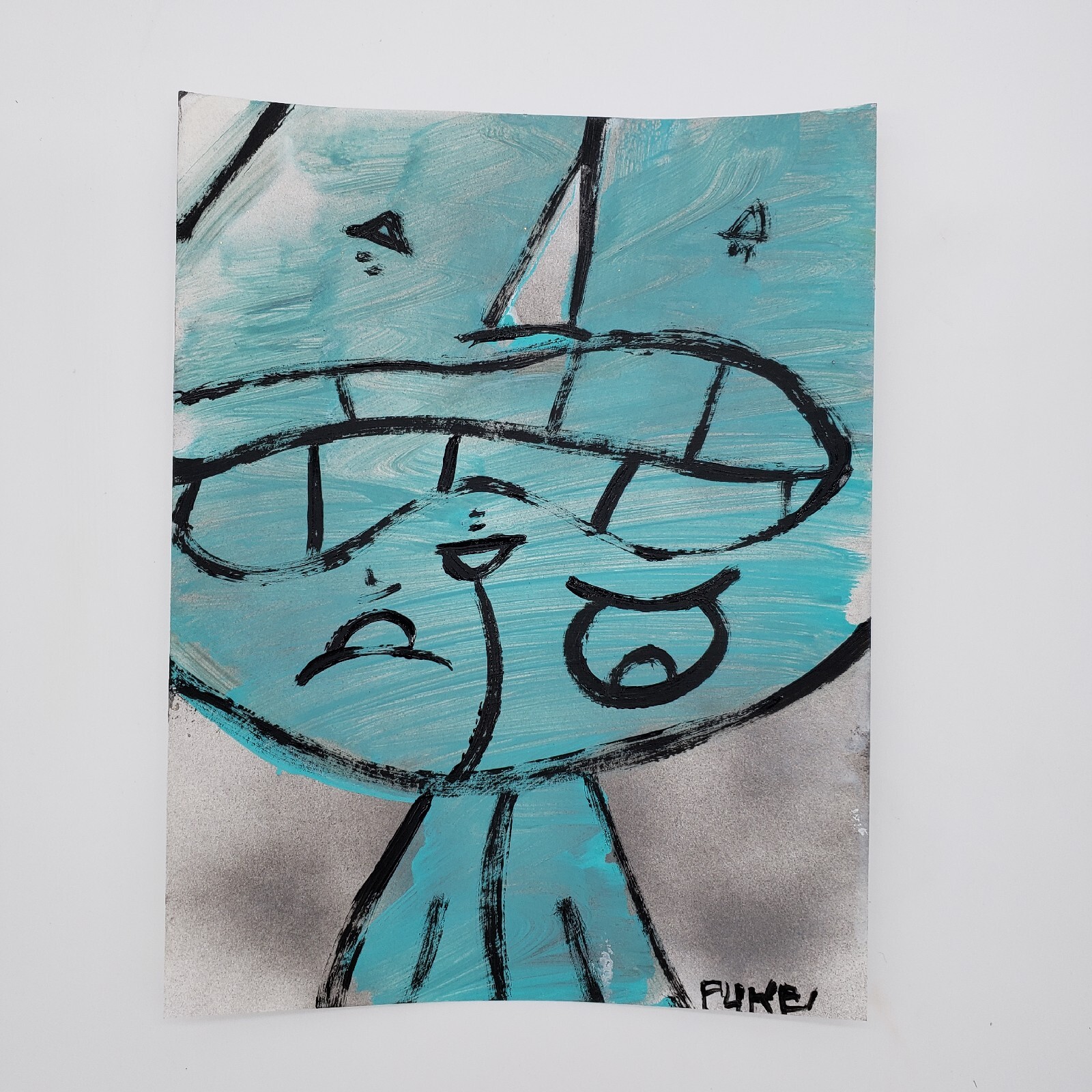 Original Cat Painting on paper upside-down Kitty Contemporary Folk Art Nyc Puke