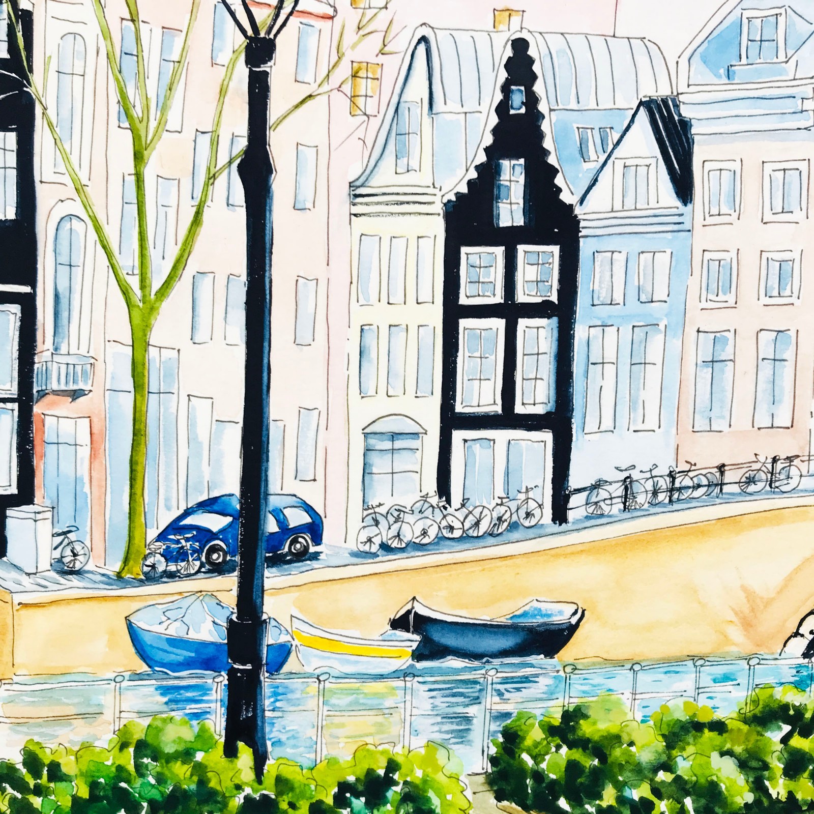 Amsterdam Original Art Netherlands Painting Watercolor Cityscape Art 12 x 12″