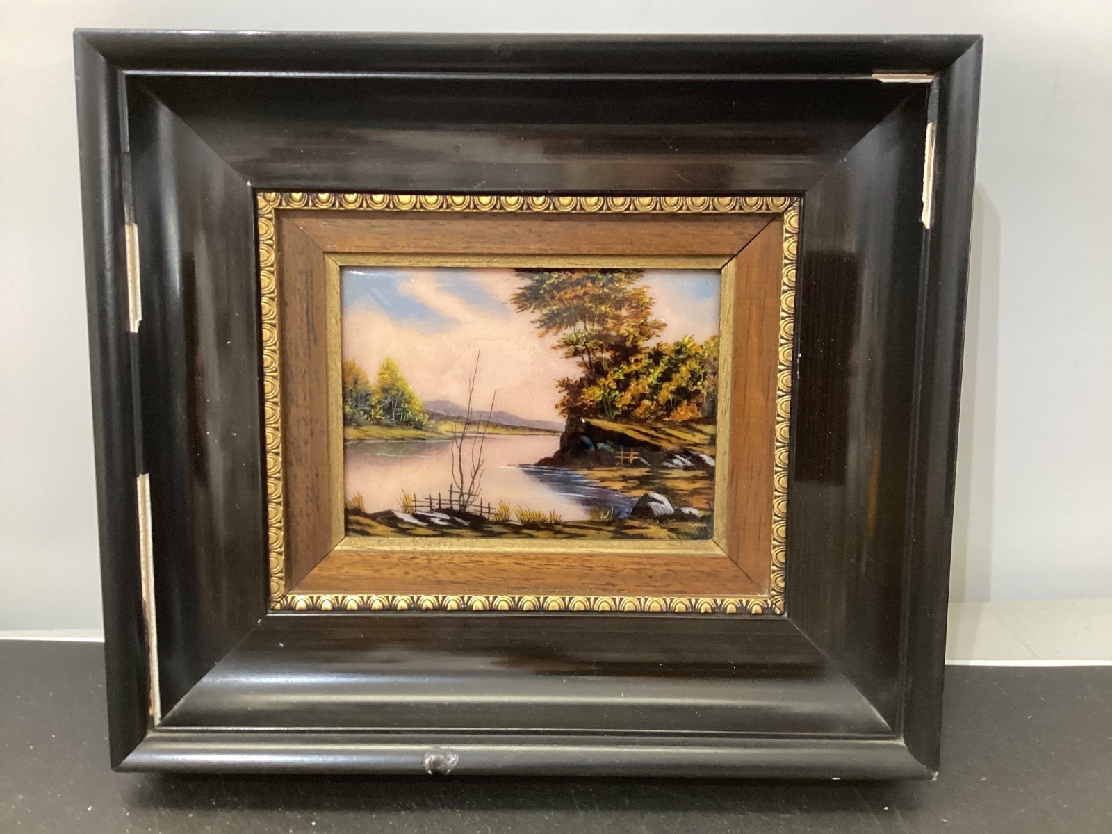 VTG French Limoges Hand Painted Village Scene Enamel on Copper by F.J.Carmona