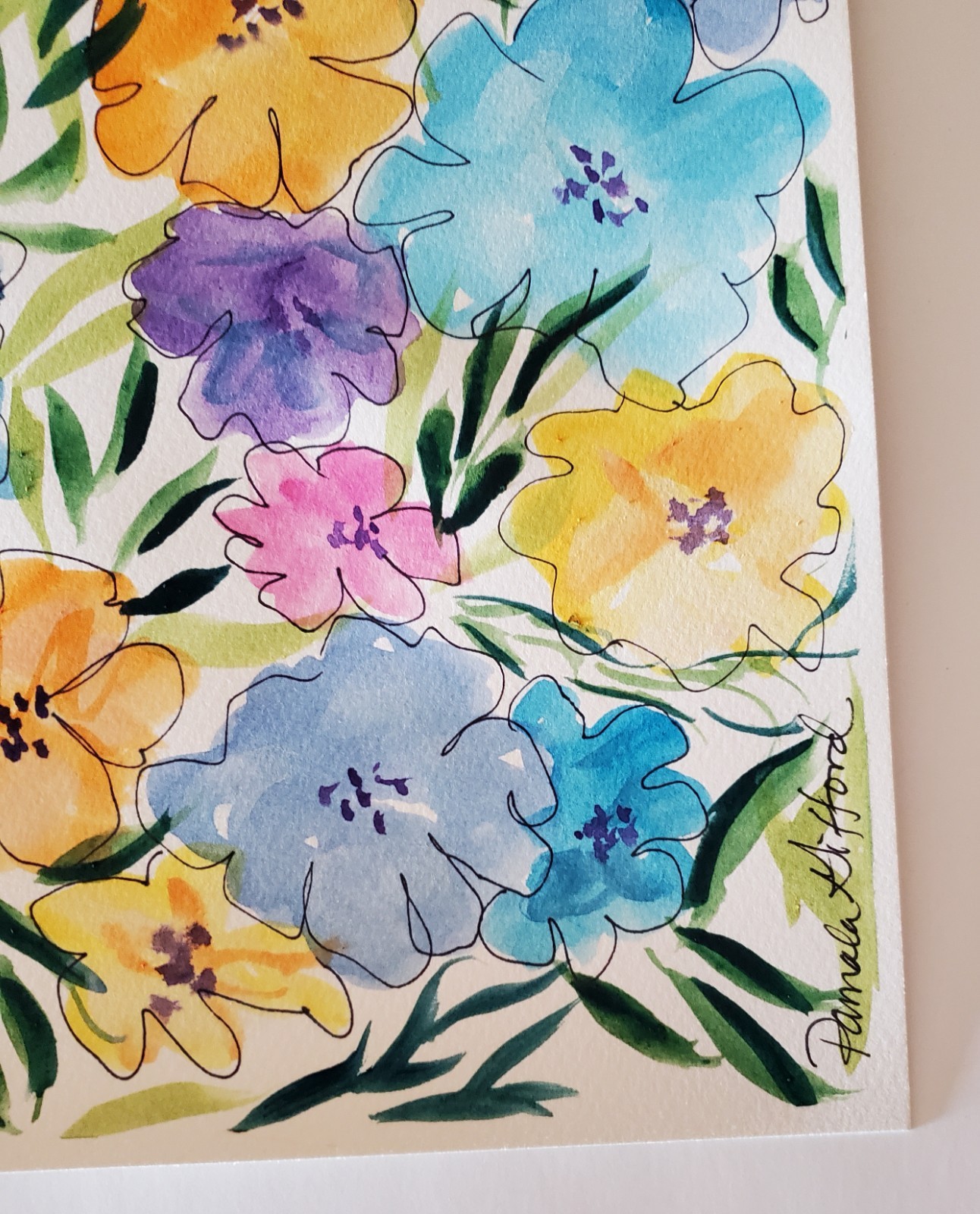 ORIGINAL ABSTRACT FLORAL ARTWORK PAINTING WATERCOLOR ON PAPER 16X12 ooak
