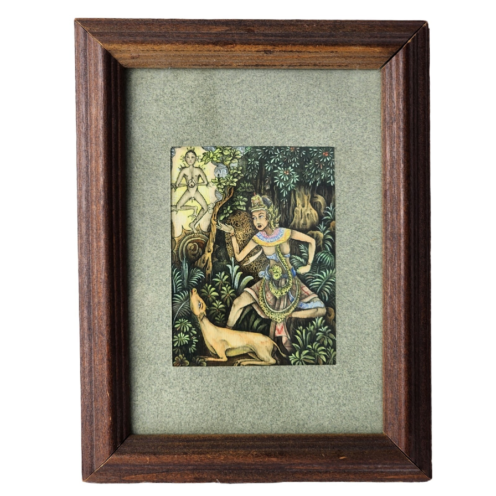 Framed Balinese Goddess Rama and Tintya Water-colored Painting 4×5