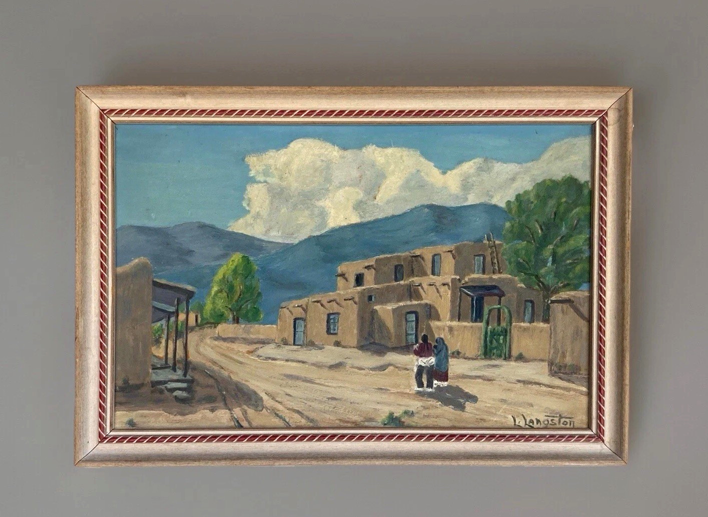 Vtg Framed Original Oil Painting, New Mexico Village Street Scene, L Langston