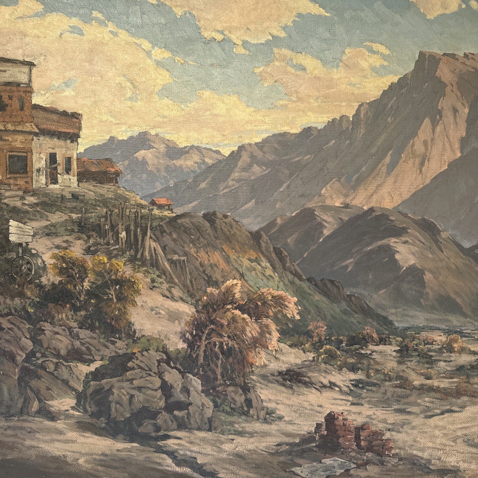 Antique Desert Painting Landscape Ghost Town Joseph Frey Large Impressionist Oil