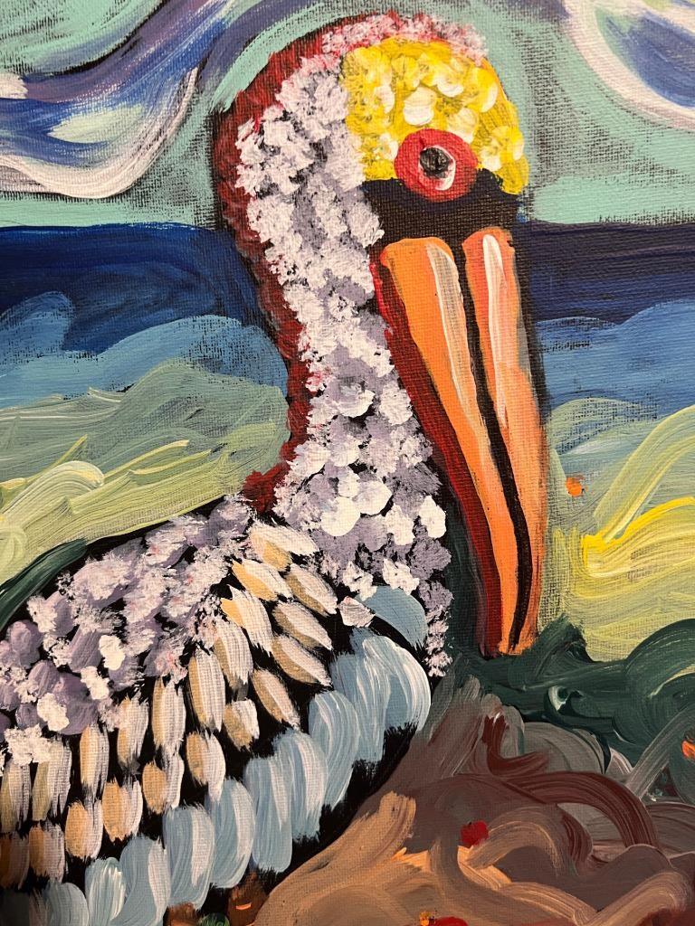 Vintage Nautical Bird Funky Pelican Portrait Painting Nautical Beach House Decor