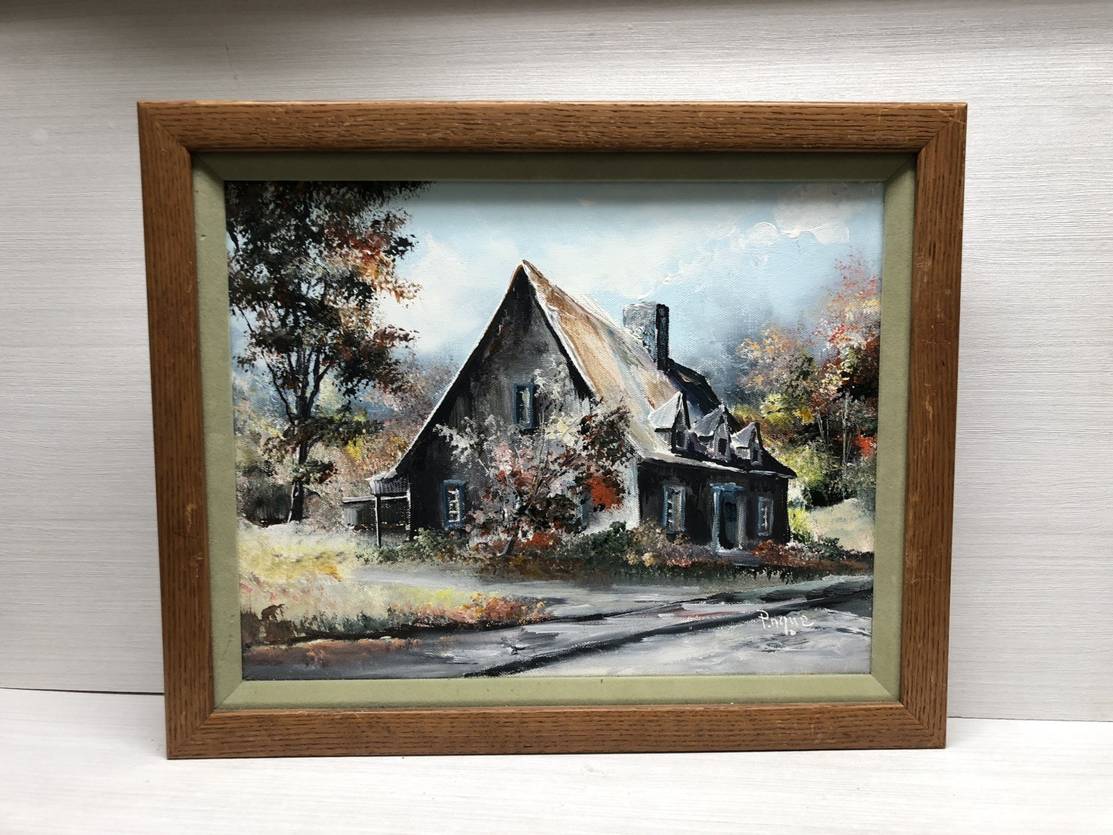 VTG Original signed Oil On Canvas Framed Art Rustic Cottage Scene 13.5 X 16.5”