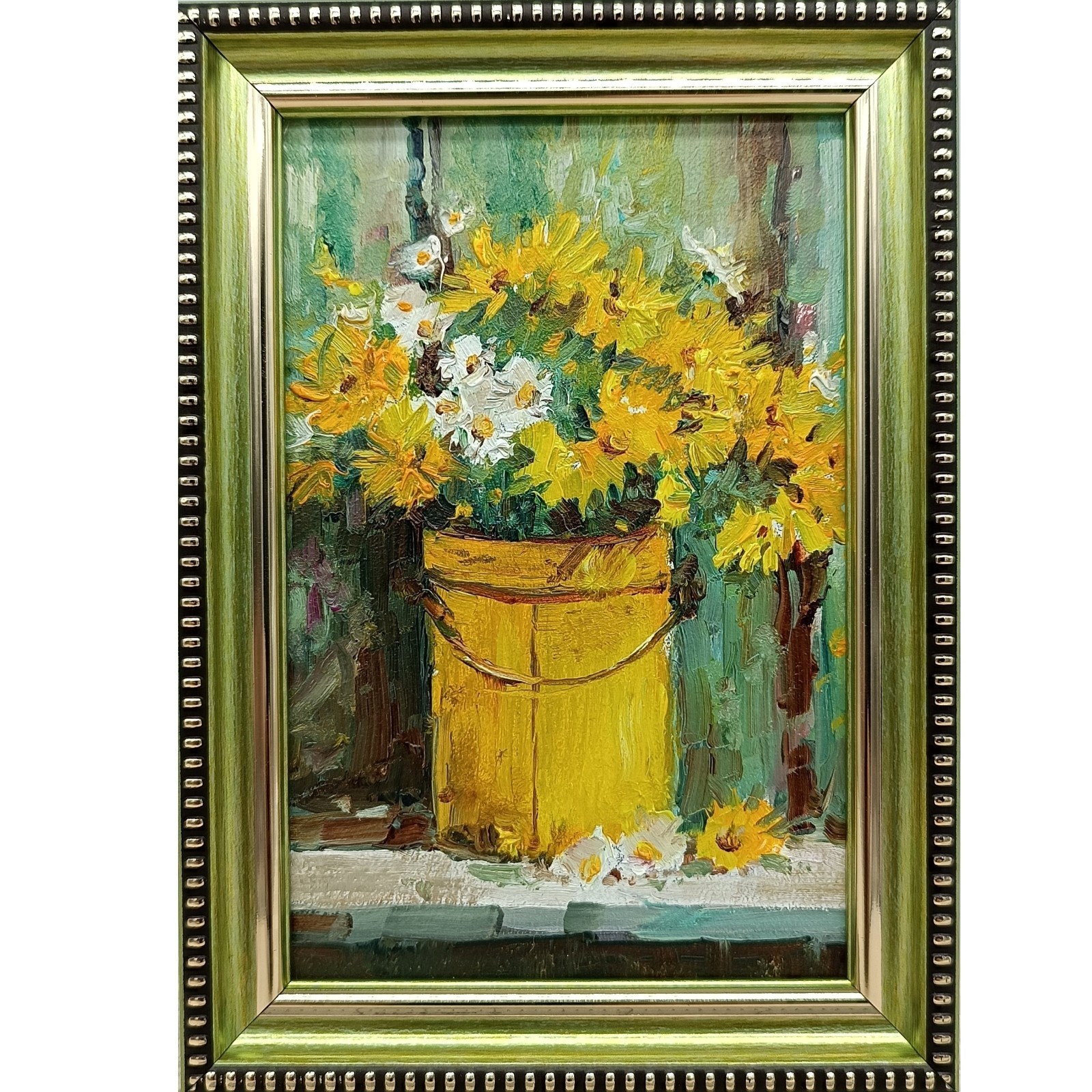 Yellow Flowers Original Oil Painting 4×6 Framed Signed Floral Still Life Art