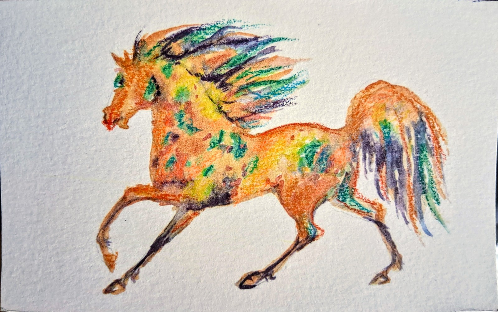 Horse Running art,original Watercolor painting Signed Horse Lover gift 5×3″