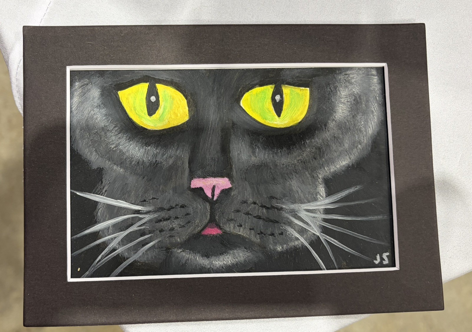 Original oil painting 5 x 7 in including black matte-Free Ship-black cat