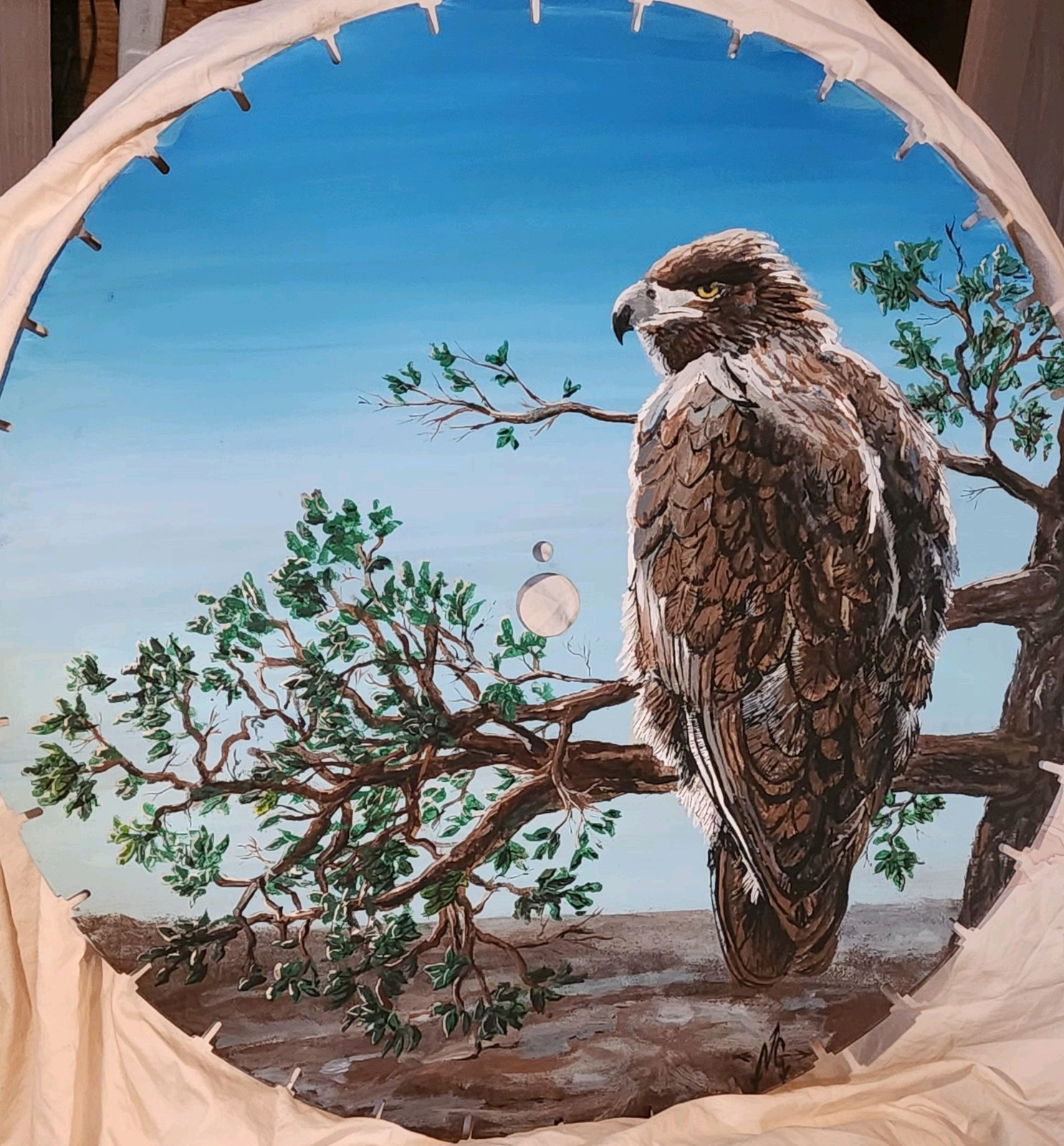 GOLDEN EAGLE- Hand Painted On 26″ Round Metal Saw Blade