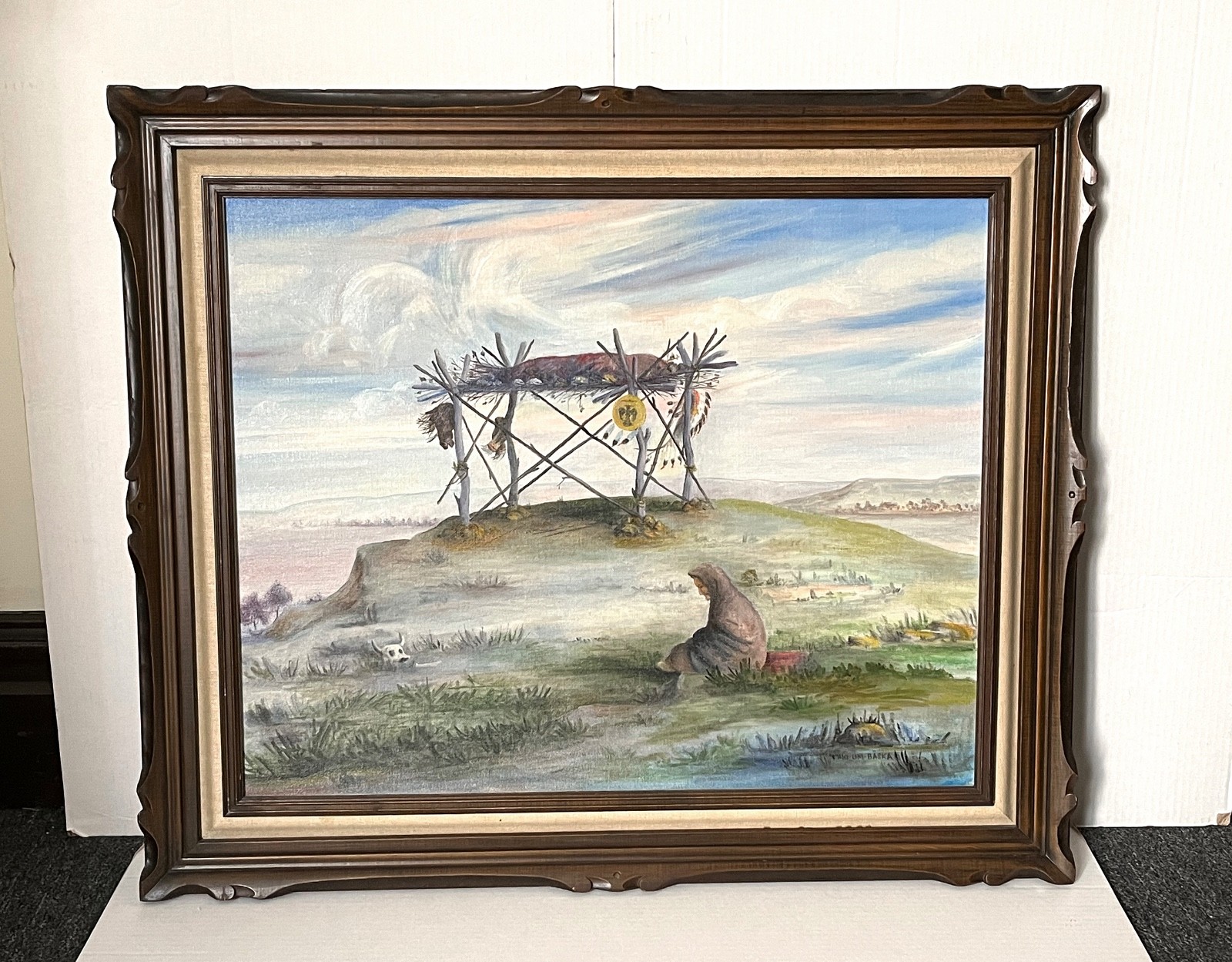 Omaha Indian Native American VTG Painting «MOURNING», Thio-Um-Baska Wade Miller
