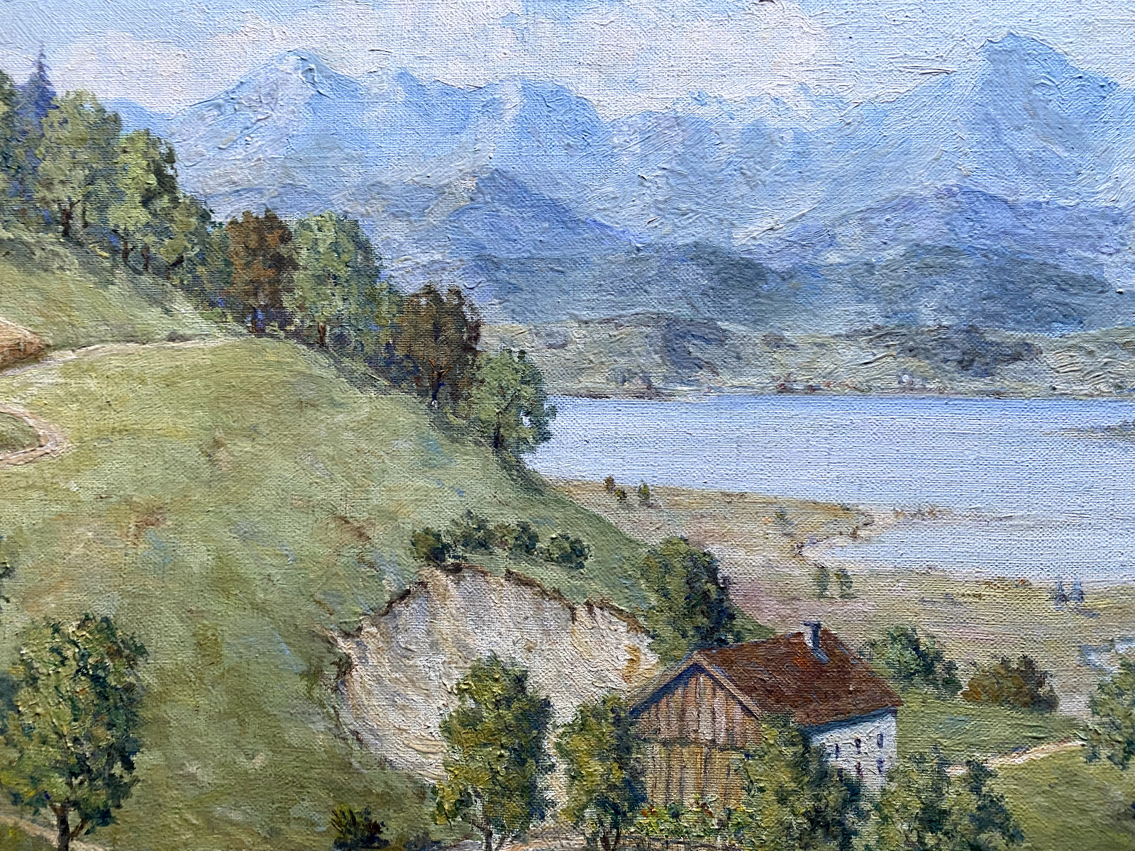 ::OIL PAINTING LANDSCAPE VERSO PROF. STEINBERGER ALPS ANTIQUE NATURE MOUNTAINS SKY