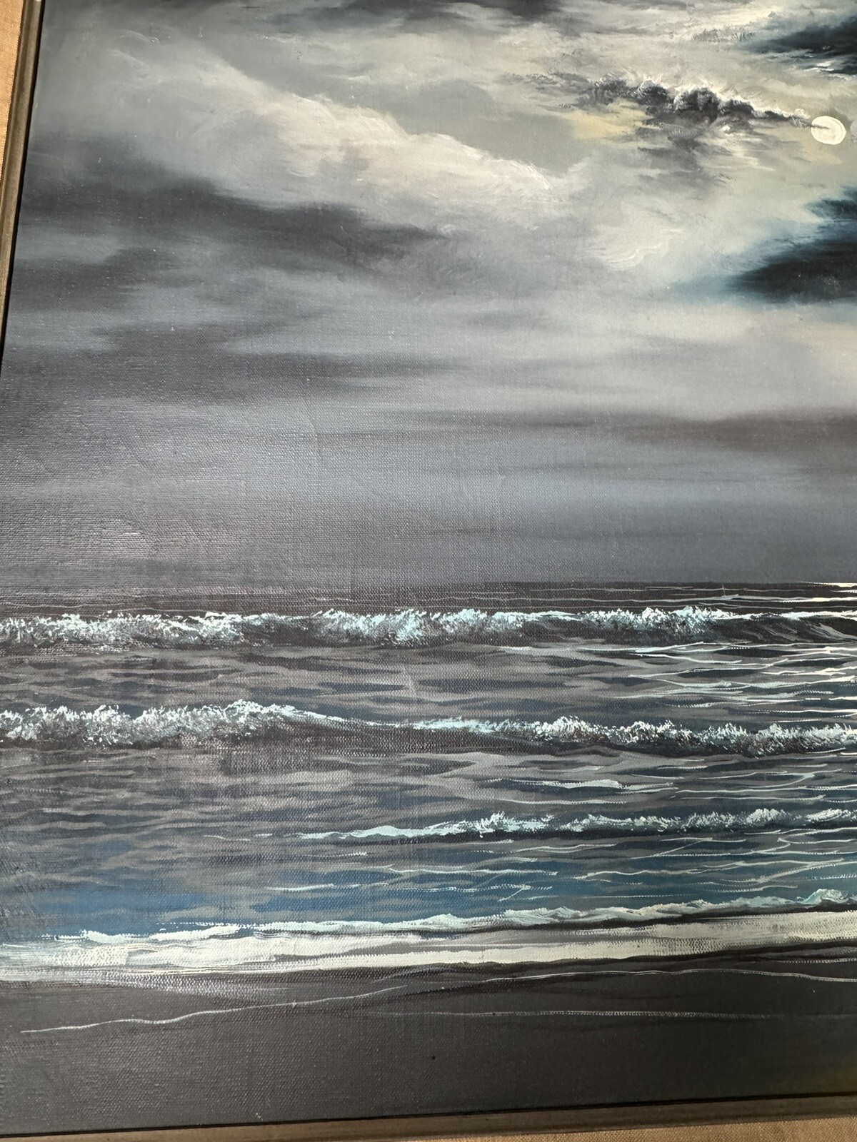 Vtg Bardsley Large Moonlite Beach Original Framed Oil On Canvas Painting Signed