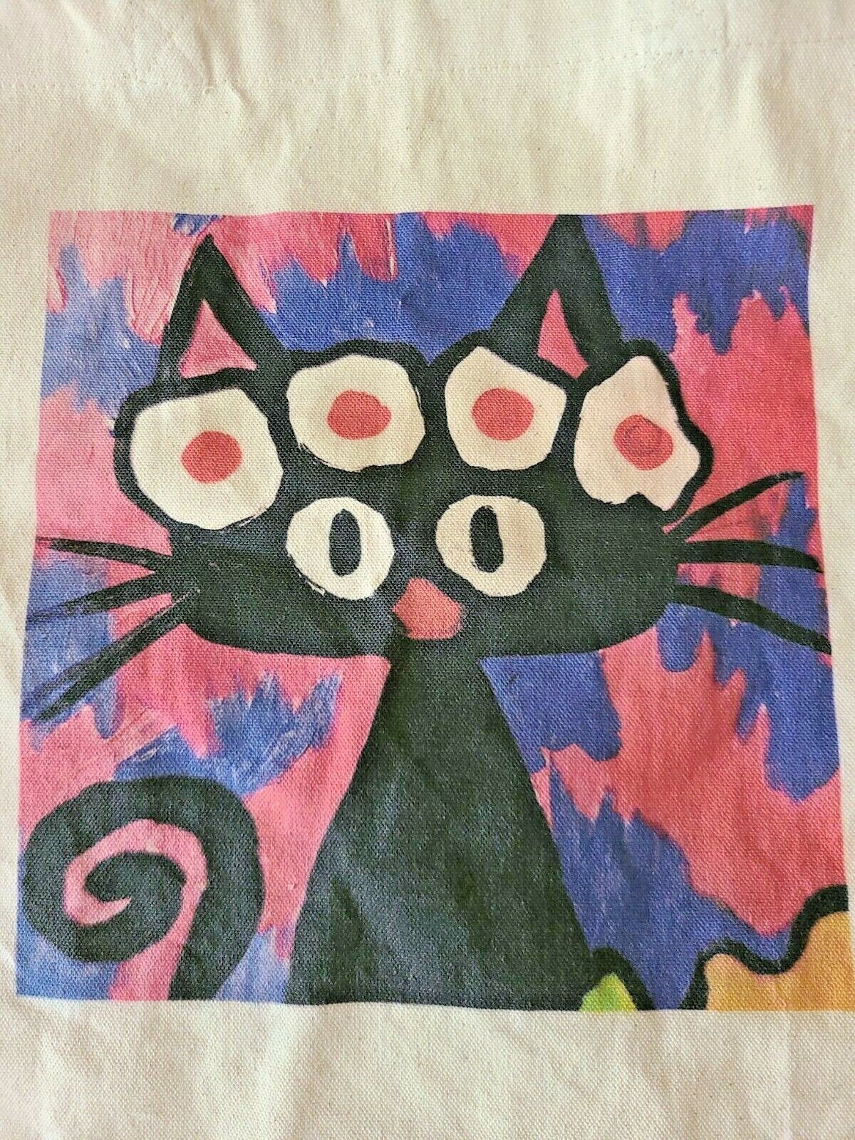 NEW NOT ACEO CANVAS ABSTRACT FLOWER CAT TOTE BAG 15×15 » 2000-now