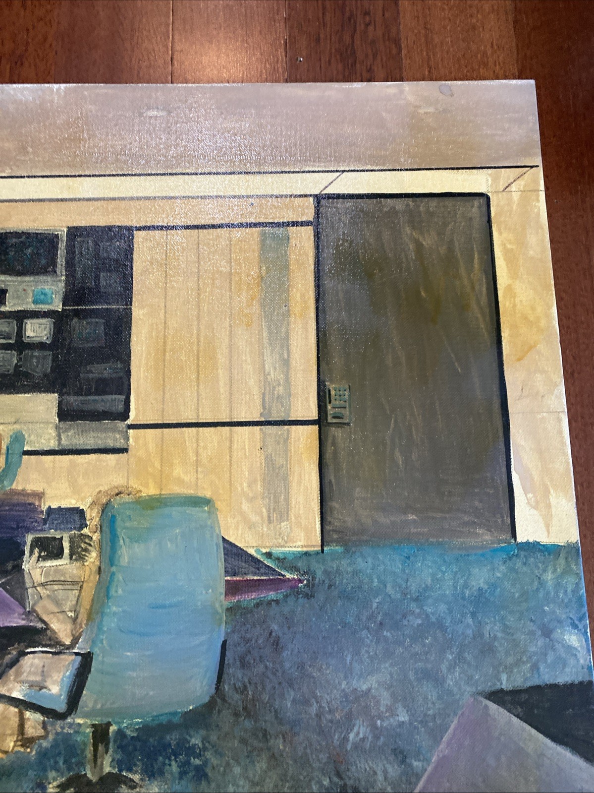 Original Vintage MCM inspired Command Center Technical Rendering Painting