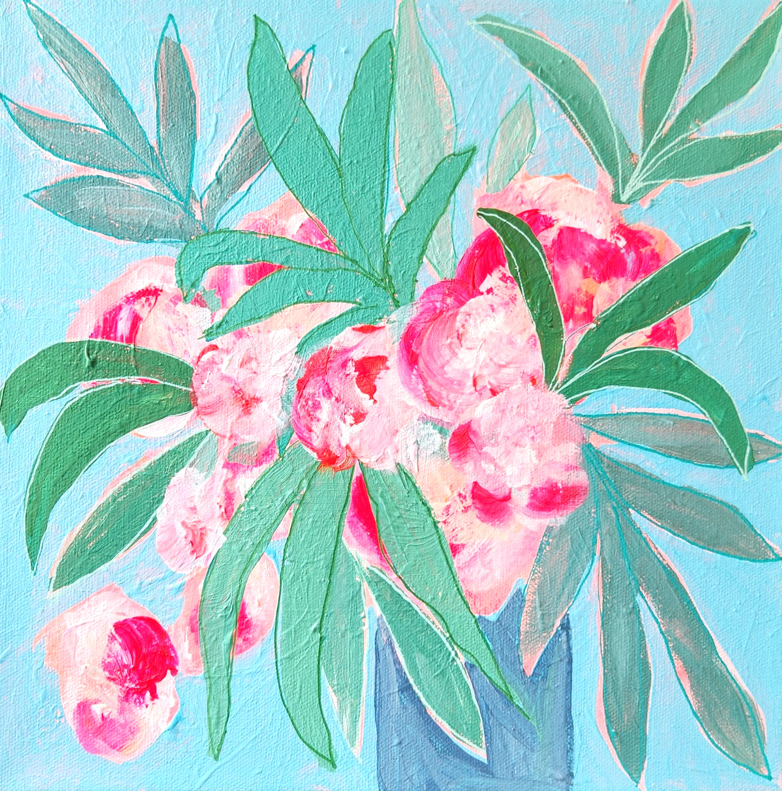 Original Expressionism Acrylic Abstract Floral 12×12 Canvas