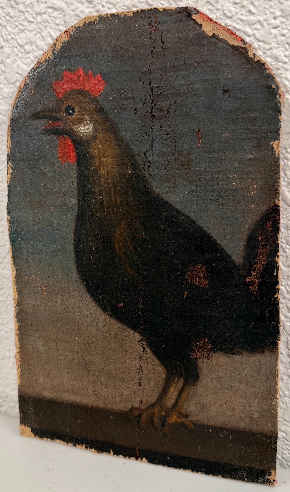 Antique St. Peter Rooster Oil Painting Italian Spanish Old Master Saint 18th C.