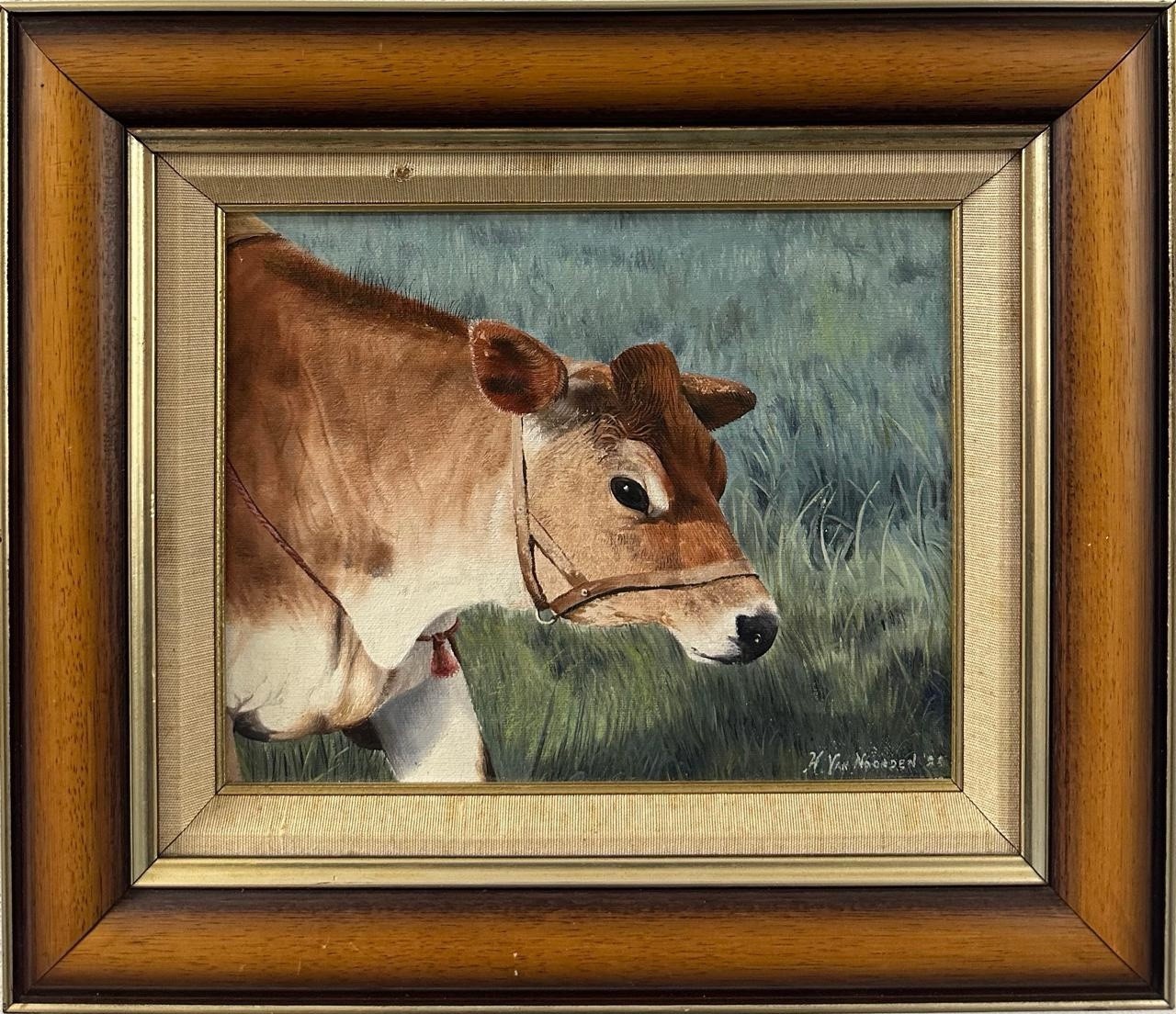 H Van Noorden : Jersey Cow , Oil On Board , Signed , Dated To Reverse 1984