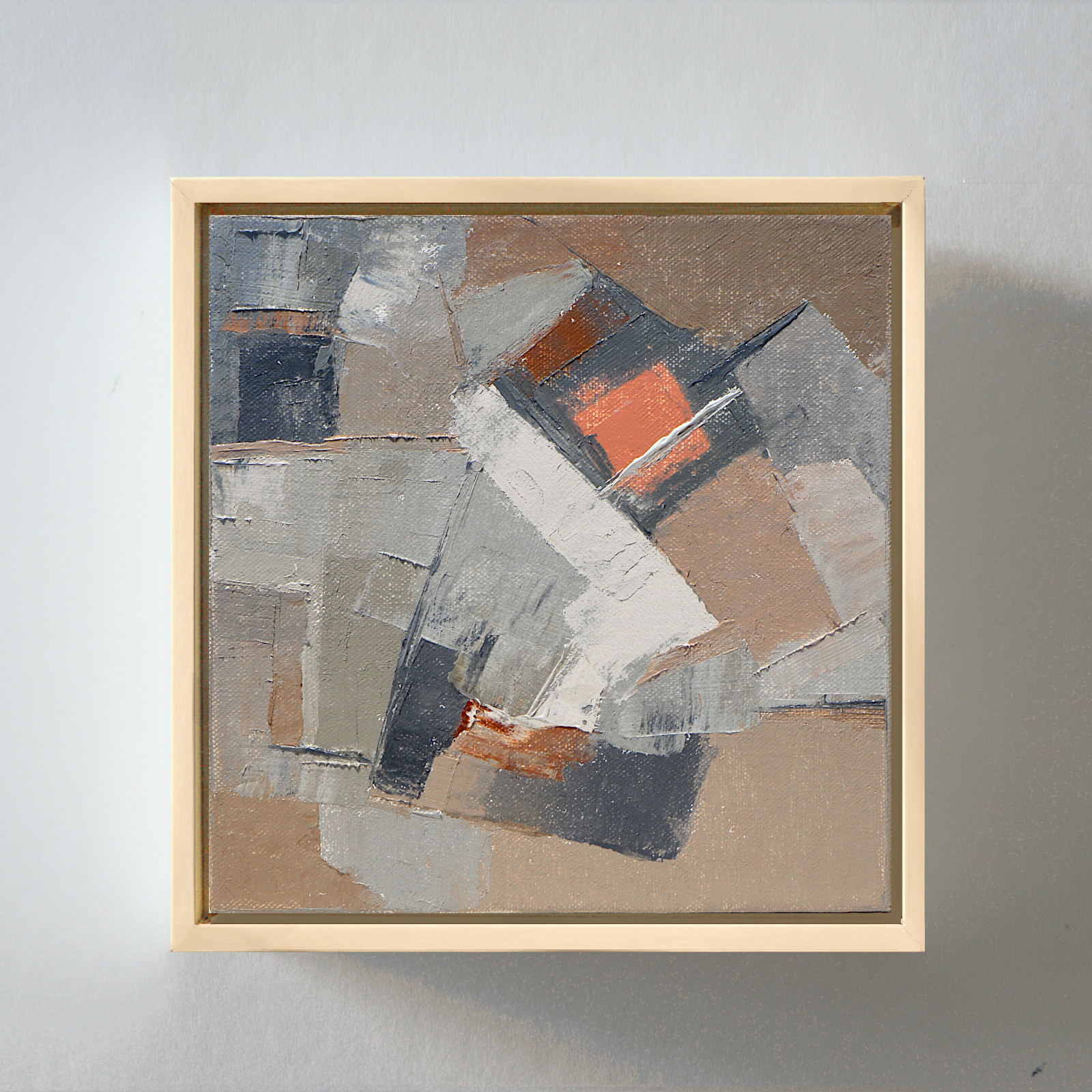 Small Abstract Oil Painting Framed, Textured Geometric Modern Wall Art