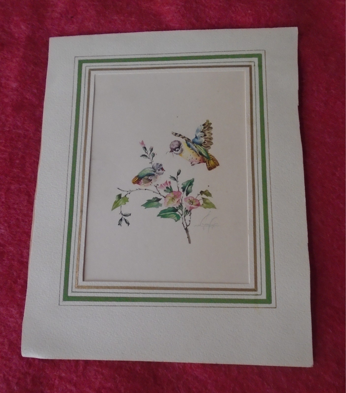 Vittorio Guidotti Signed Watercolor 1950s Italy Songbird Matted 8 1/4 x 6 1/2