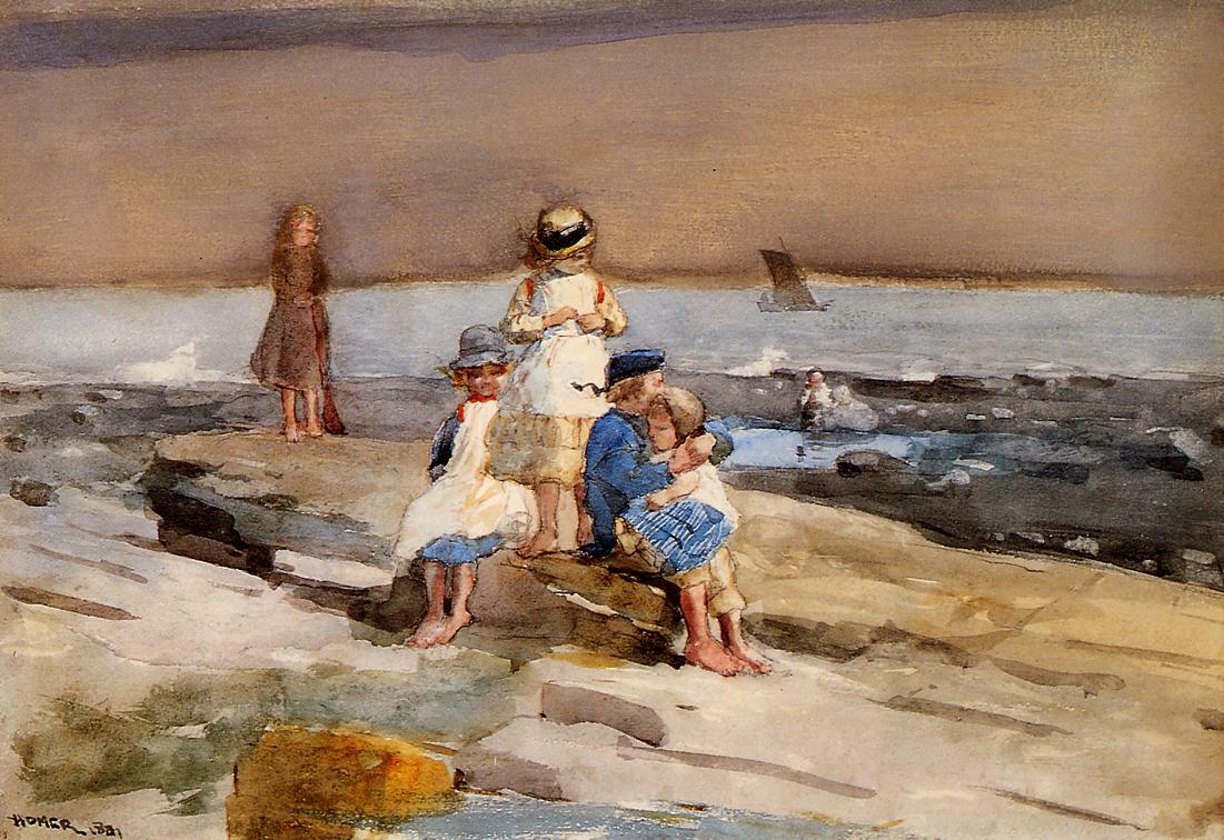 Oil painting Children-on-the-Beach-Winslow-Homer hand painted canvas