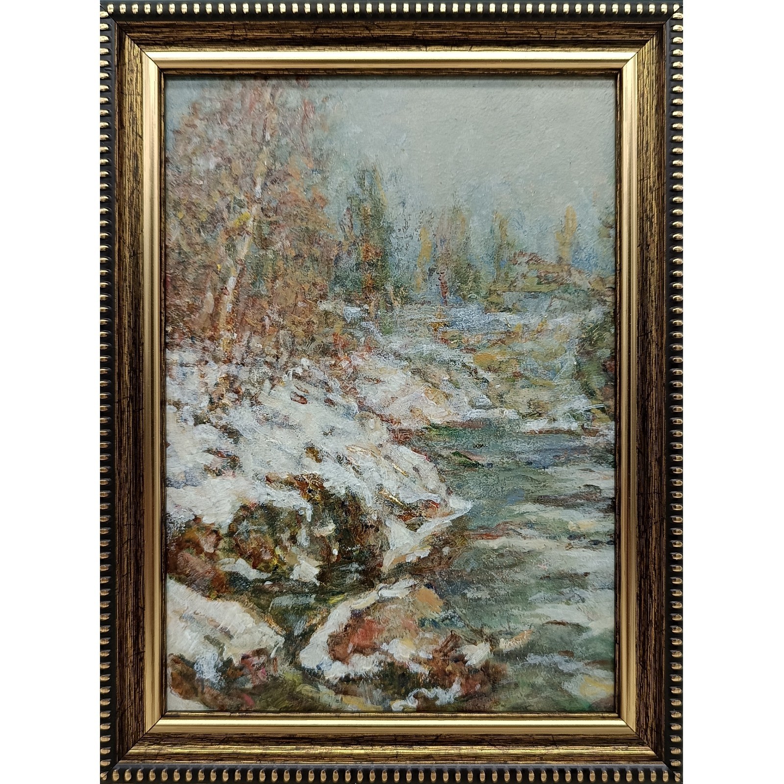 original oil painting framed landscape art rural landscape winter landscape 5×7