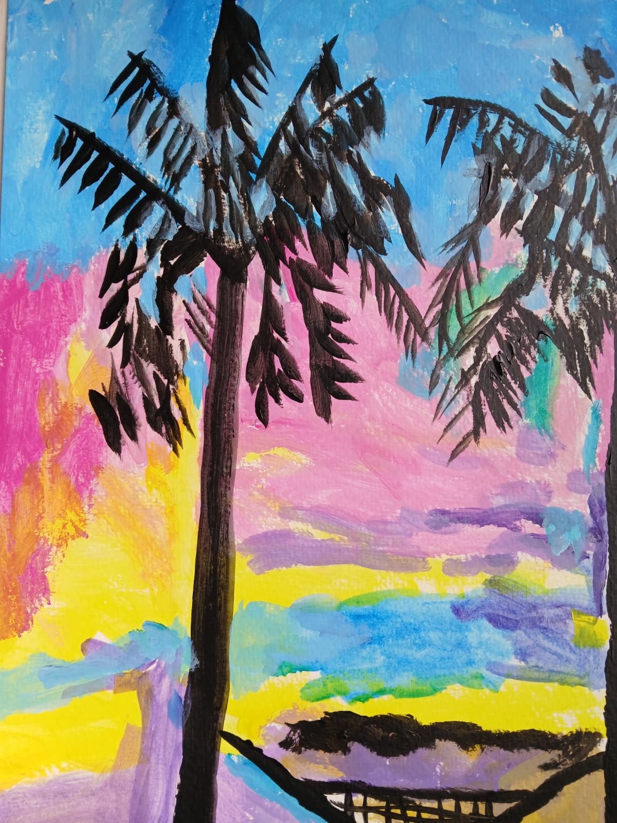 Abstract/Impressionism 11×14 Hammock colorful Handmade Street Art Painting