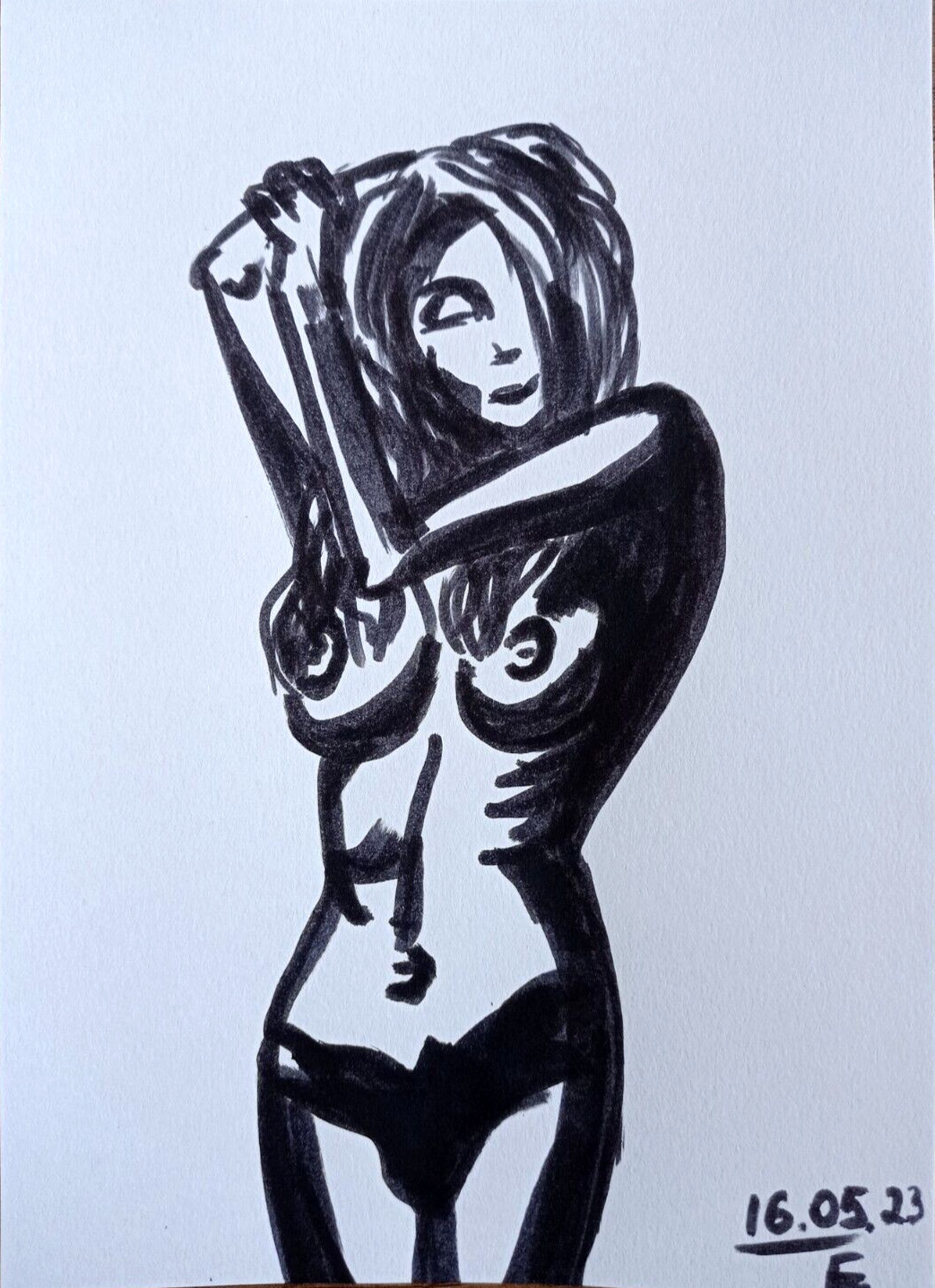 Original Drawing Erotic Female Body Graphics Art Sketch Marker Illustration 8х6″