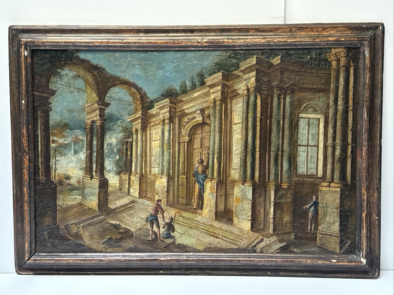 ANTIQUE OLD MASTER PAINTING 17TH TO 18TH CENTURY MYSTERY ARCHITECTURE LANDSCAPE