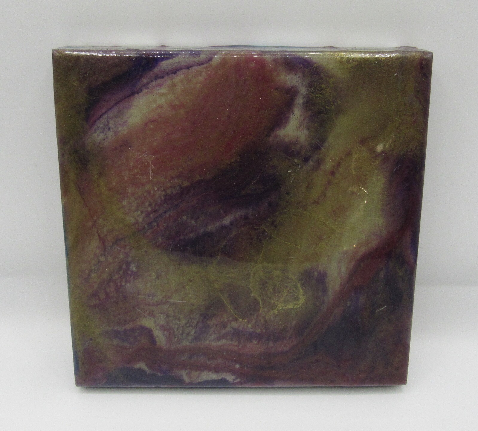 Signed Dee Dee Lantzy painting poured resin mixed media abstract pigment 6×6″