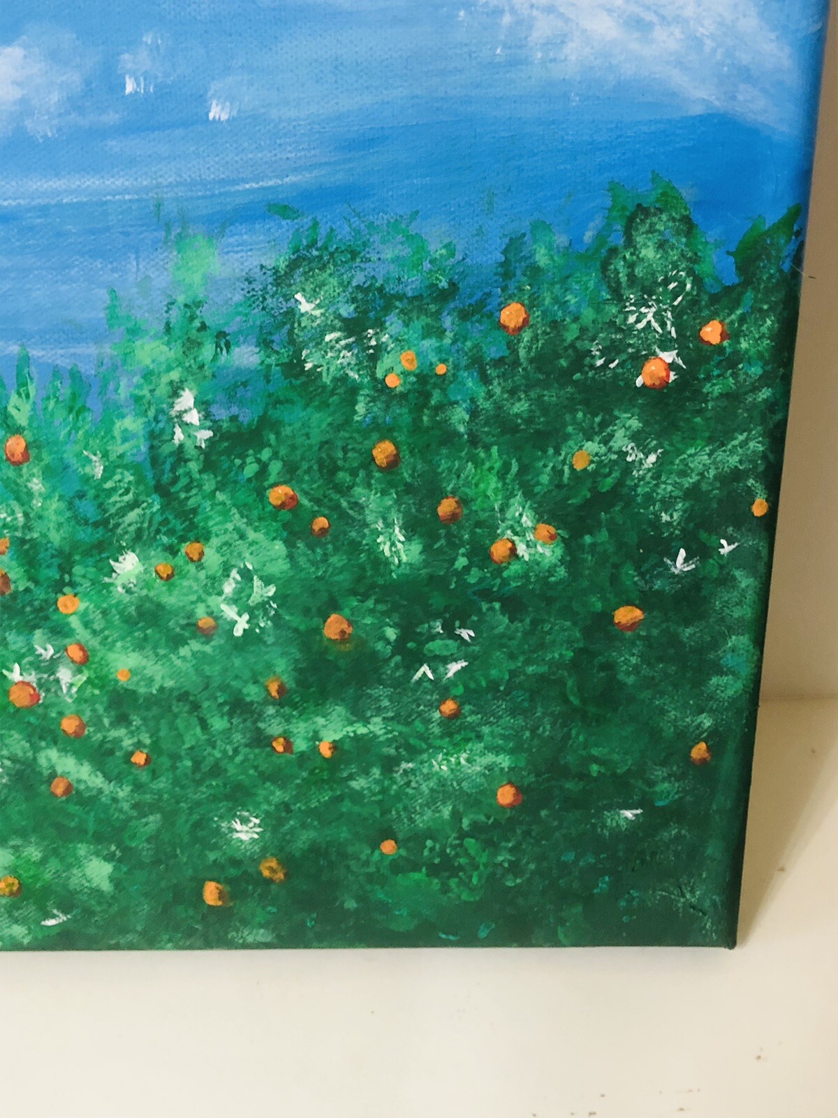 20×16 Canvas Acrylic Painting Orange Tree & Summer Skies Hand Painted 2023 CE