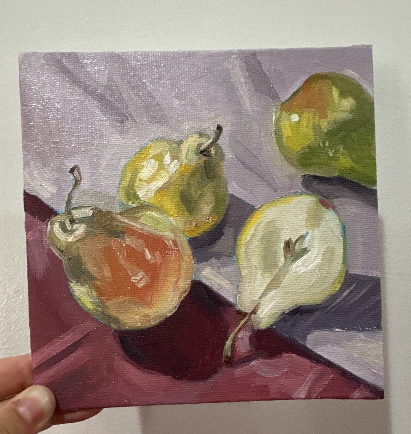 Original oil painting on canvas still life pears fruit 6×6 inches