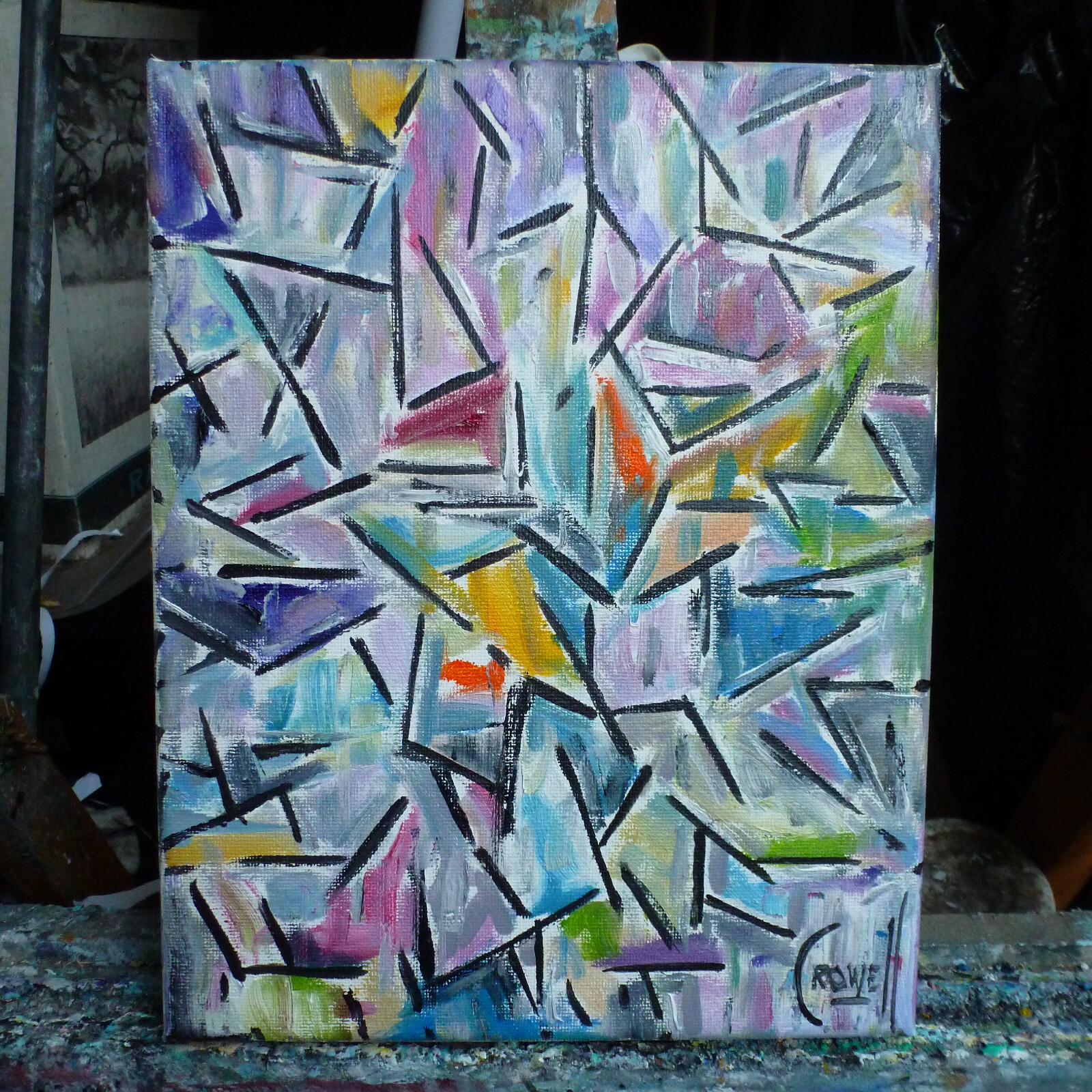 A POINT IN TIME abstract NEW oil painting 8×10 canvas original signed Crowell