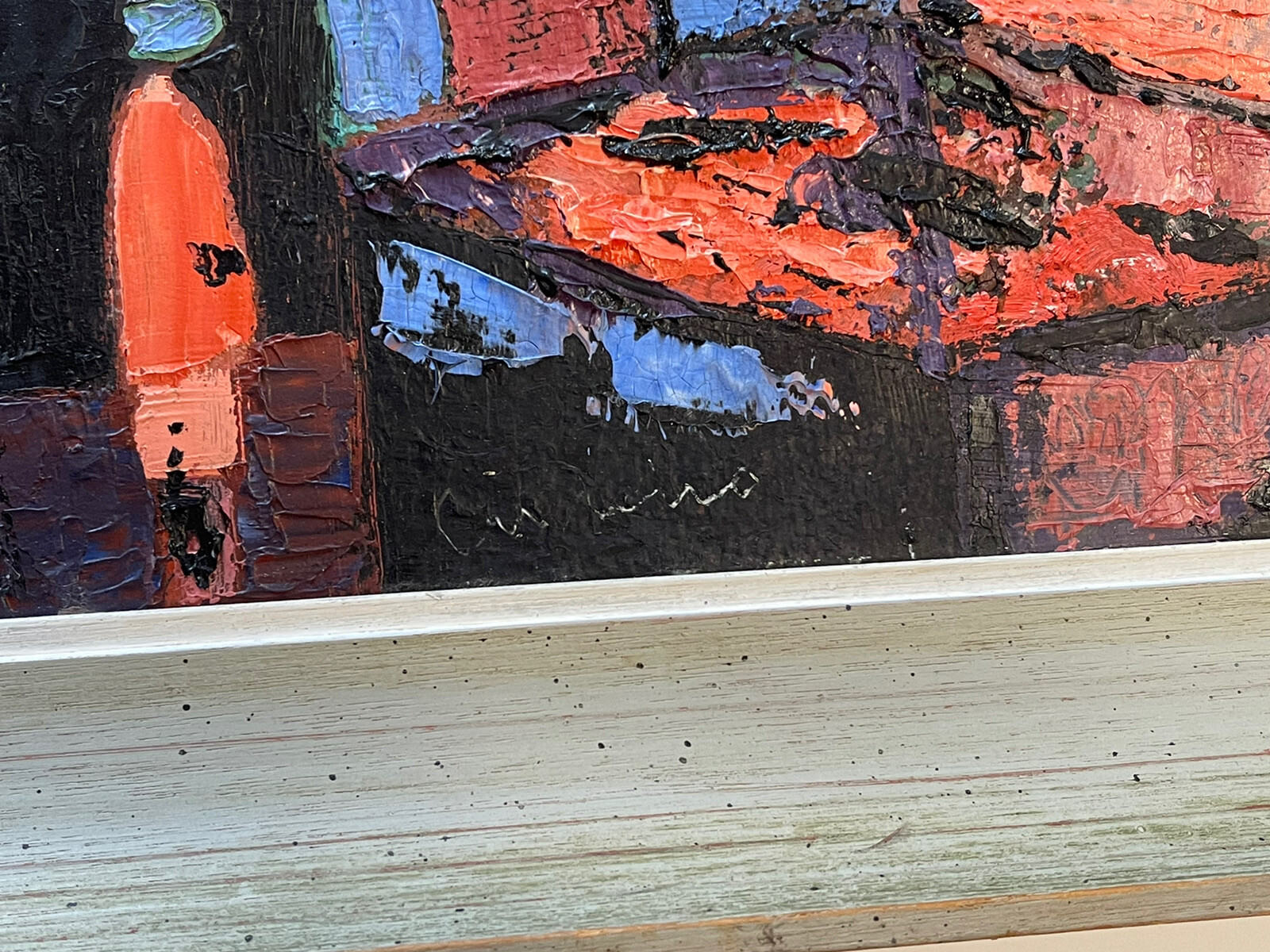 Vintage Abstract Painting Cucaro Expressionism Modernism Cubism Sunset Wharf Sea