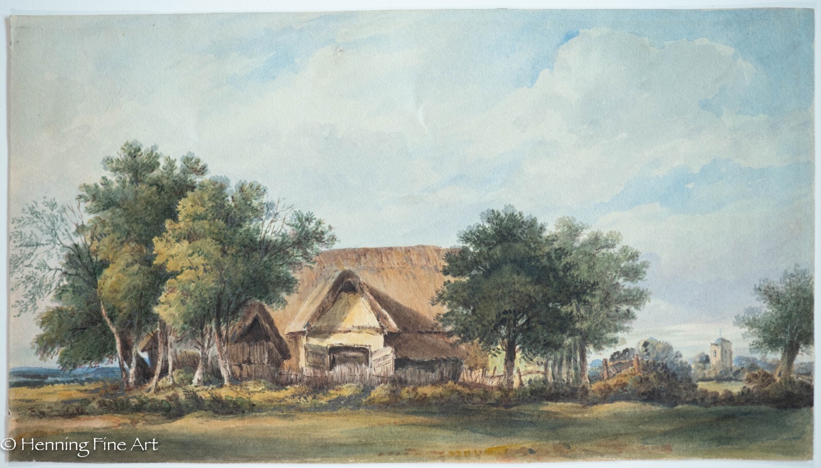 Beautiful Antique Painting of English Landscape with Cottage Unsigned FINE DM3