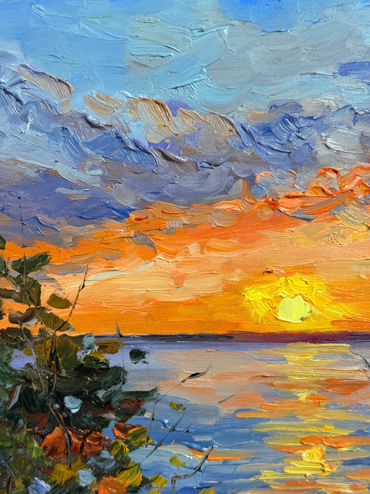 SUNSET RIVER AUTUMN LANDSCAPE ORIGINAL Impressionism Art Oil painting Signed