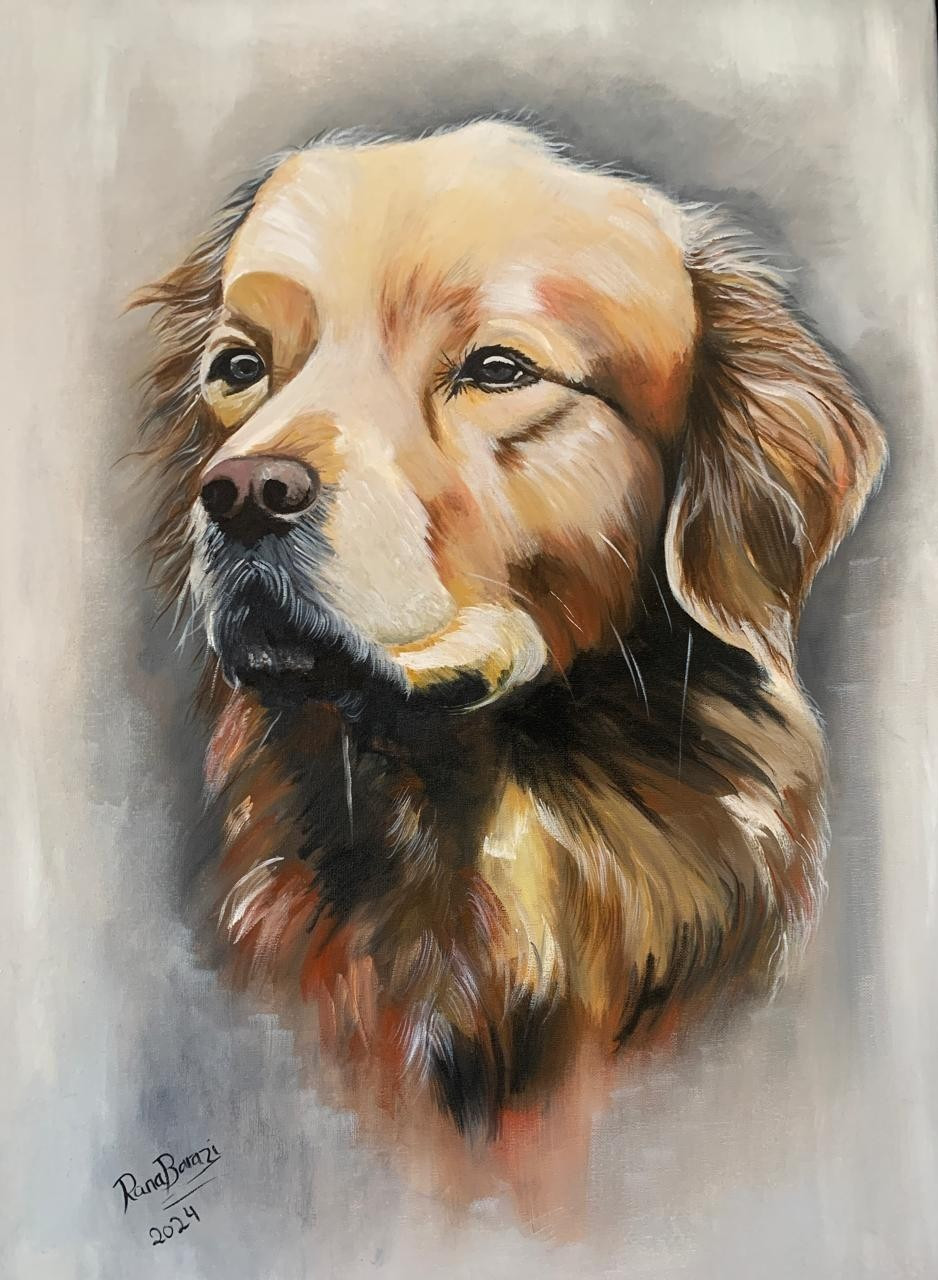 Original Golden Retriever Oil Painting on Canvas 50x70cm Hand-Painted Dog Art