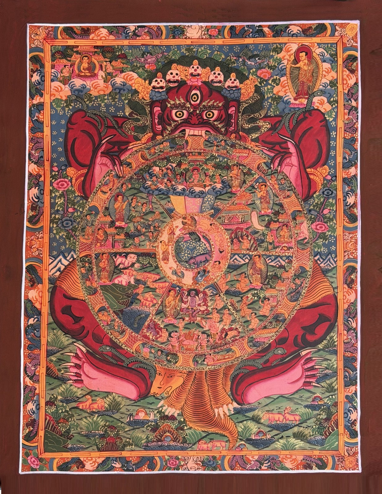 SAMSARA WHEEL OF LIFE BHAVACHAKRA THANGKA HAND-PAINTED TIBETAN MANDALA ART