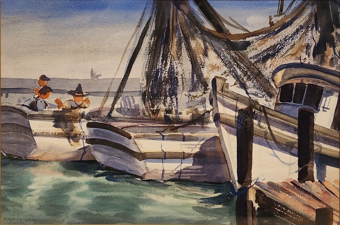 Maurice Logan – Original Watercolor Painting Harbor Fishing Boats California Art