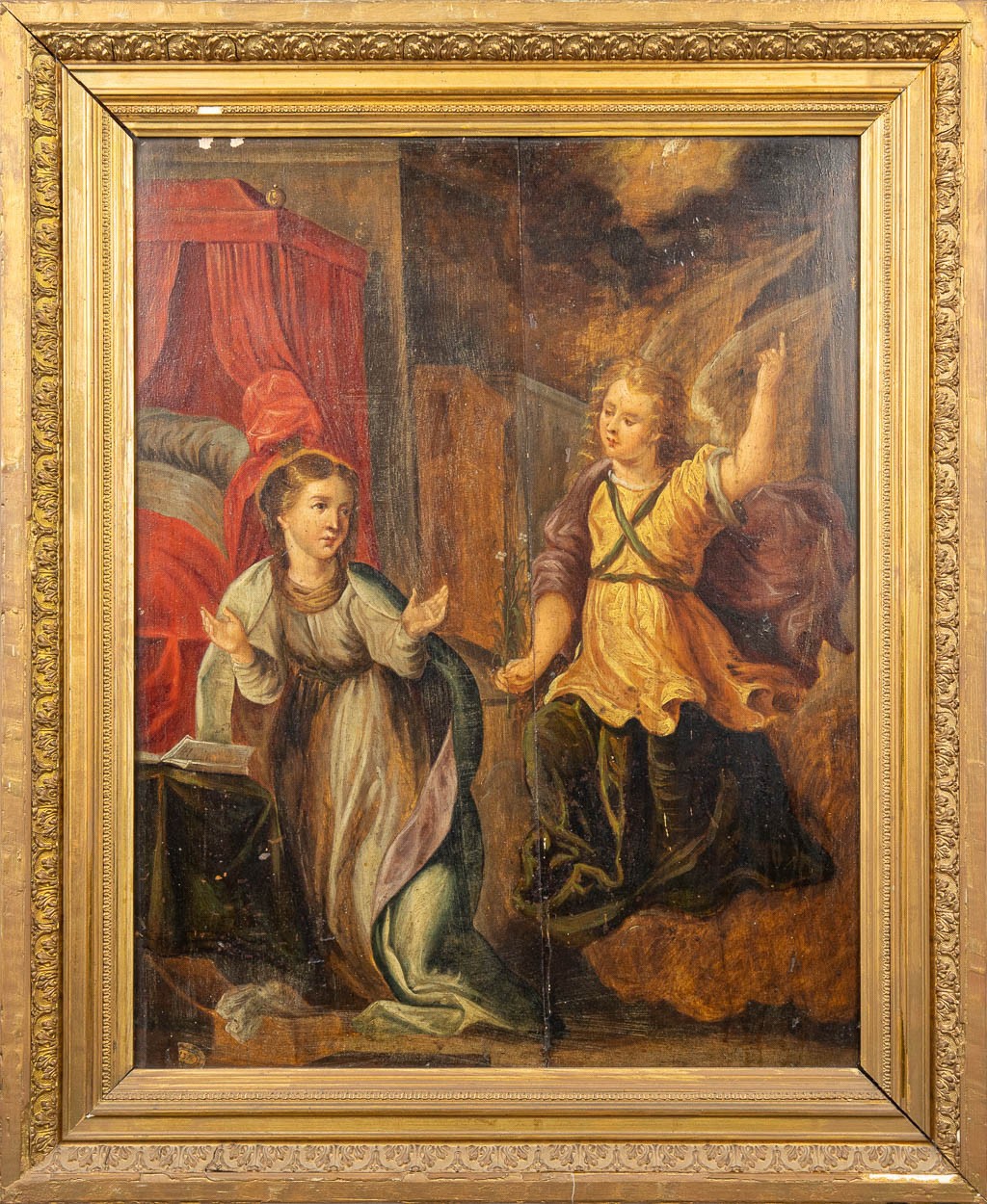 17th C Antwerp School Annunciation Oil Painting Guiliam Gobron Panel Monogrammed