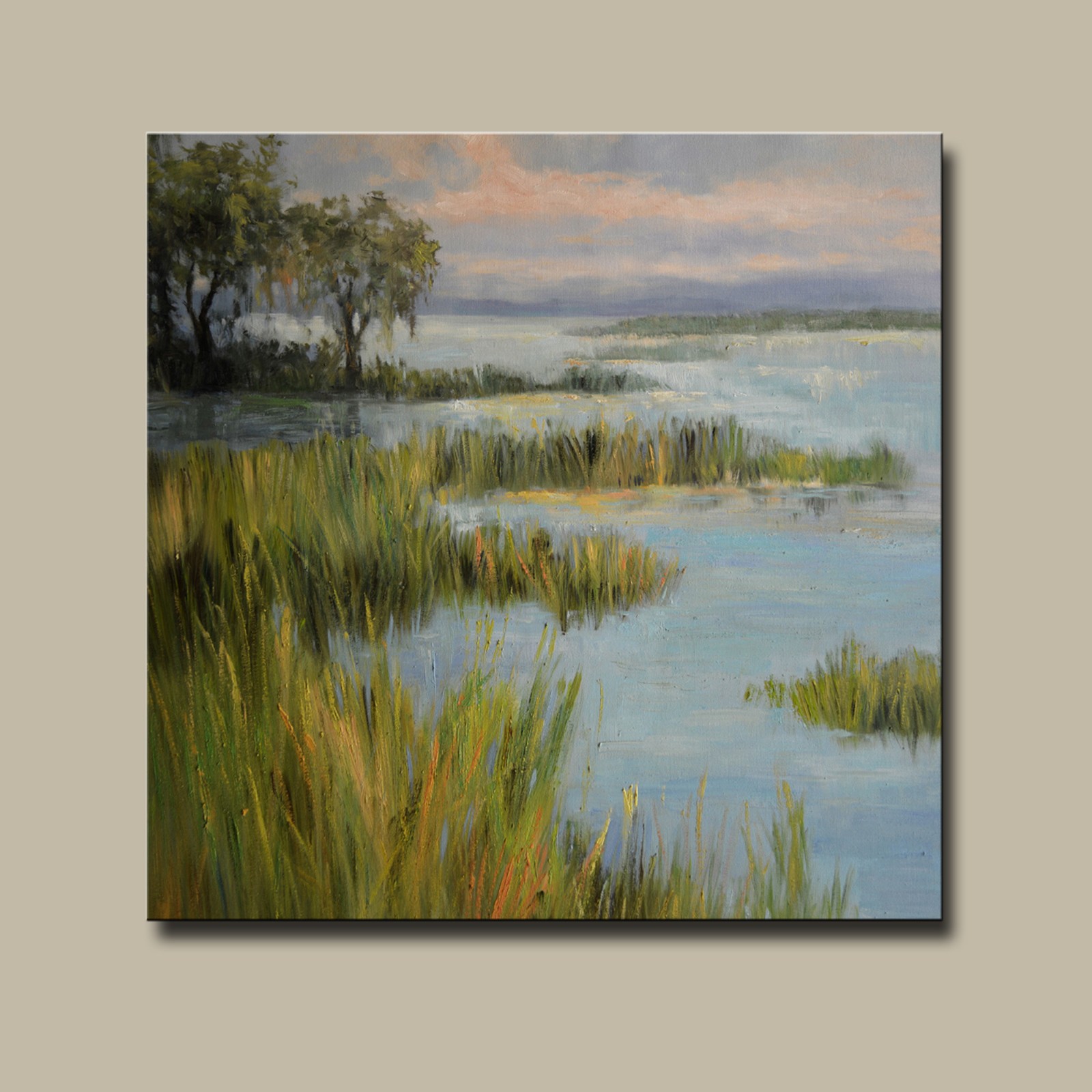 Acrylic canvas swamp scene painting with textures. Original art