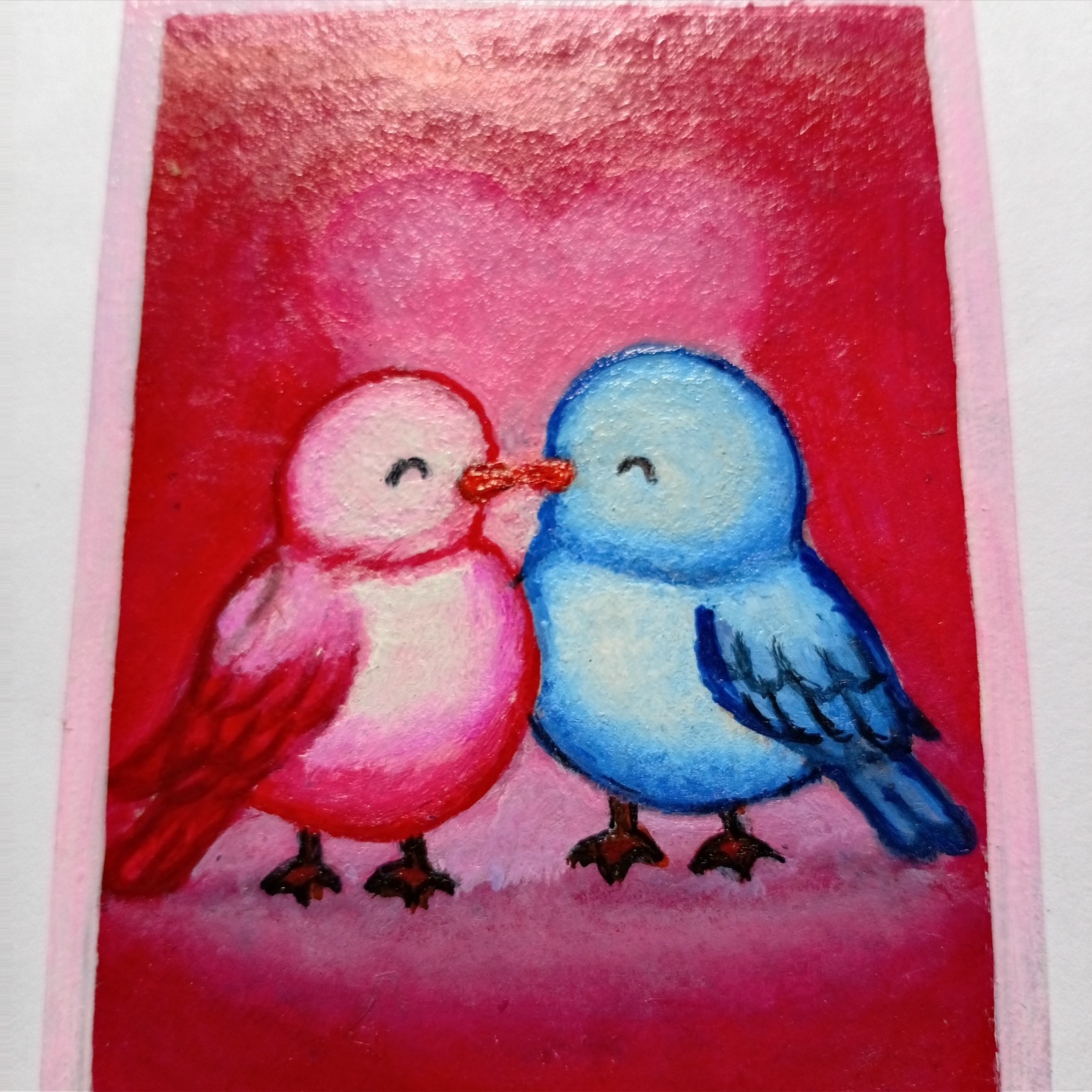 Original Acrylic ACEO Love Birds Painting Handpainted Art card